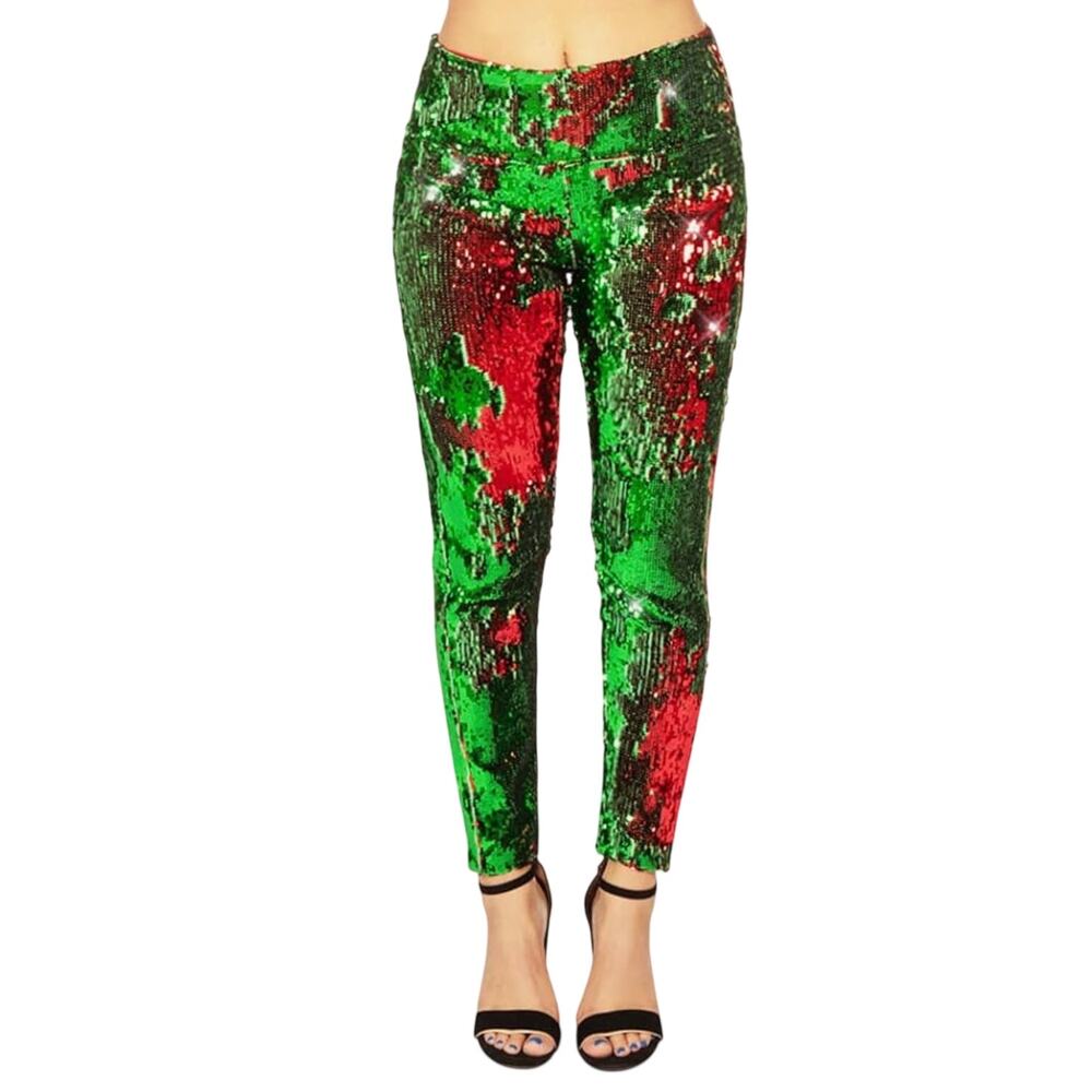 Tipsy Elves Red & Green Reversible Sequin High Waisted Leggings, Size Small NWT